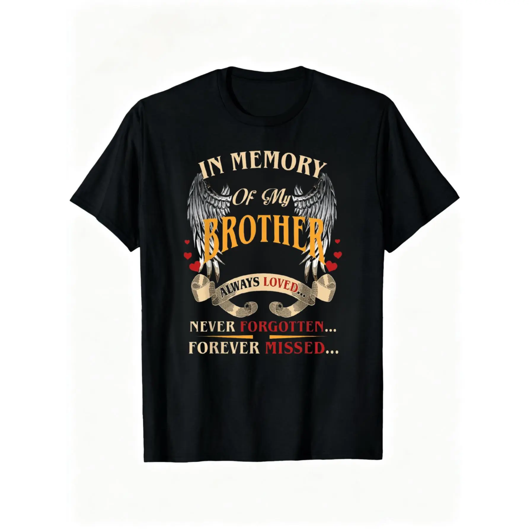 [100% Cotton] Angel Wings Memorial T-Shirt For Beloved Brother Forever In Our Hearts .