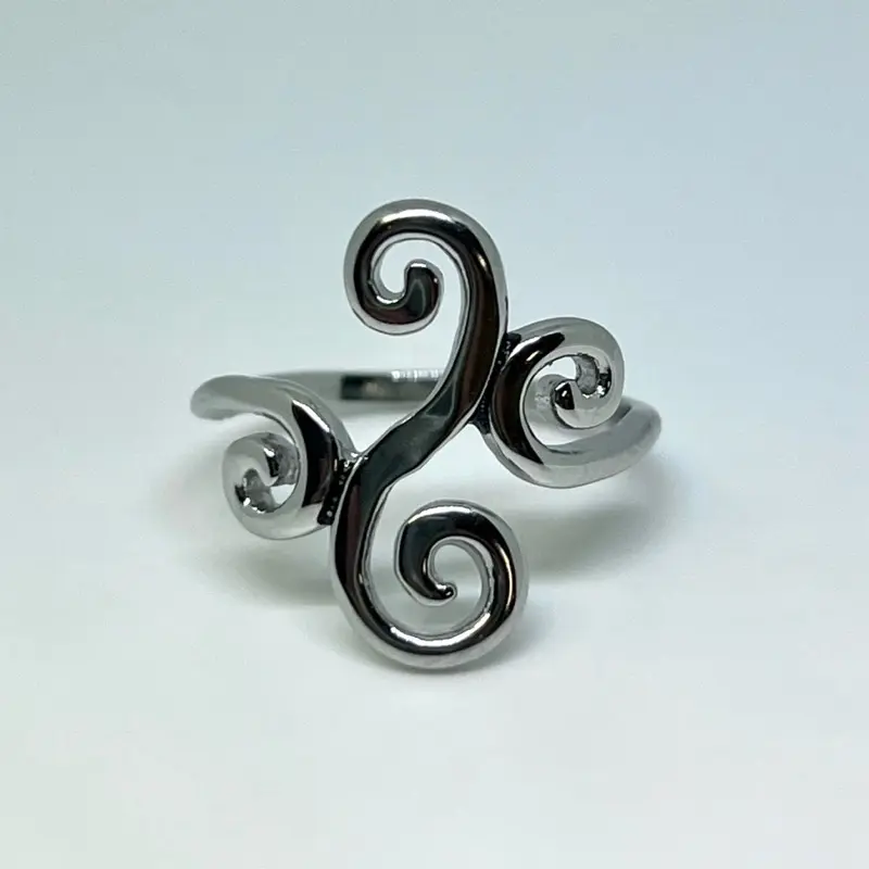 Stainless Steel Scroll Ring – Silver-Tone Swirl Unisex Band