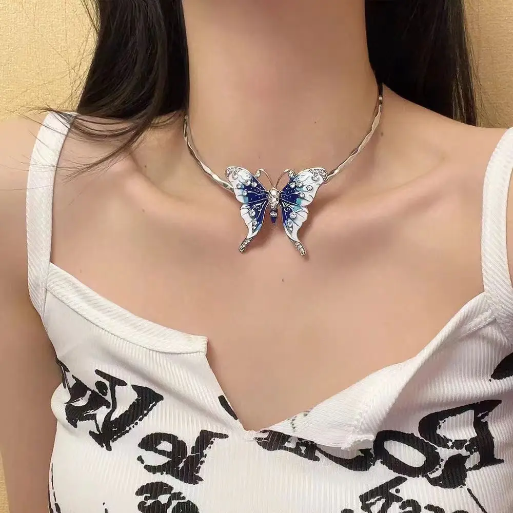 Y2K enamel butterfly collar,gothic aesthetic，Non-fade Rhinestone Collar Necklace for Party Prom Daily Wear