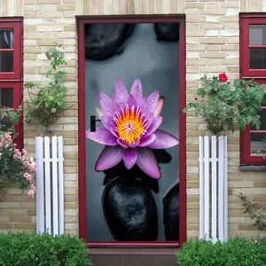 2pcs Purple Water Lily Wall Stickers Living Room Bedroom Decorative Decals Self Adhesive Waterproof Removable Home Wall Art Nature Flower Pattern Modern Minimalist Style Warm Romantic Wall Decor