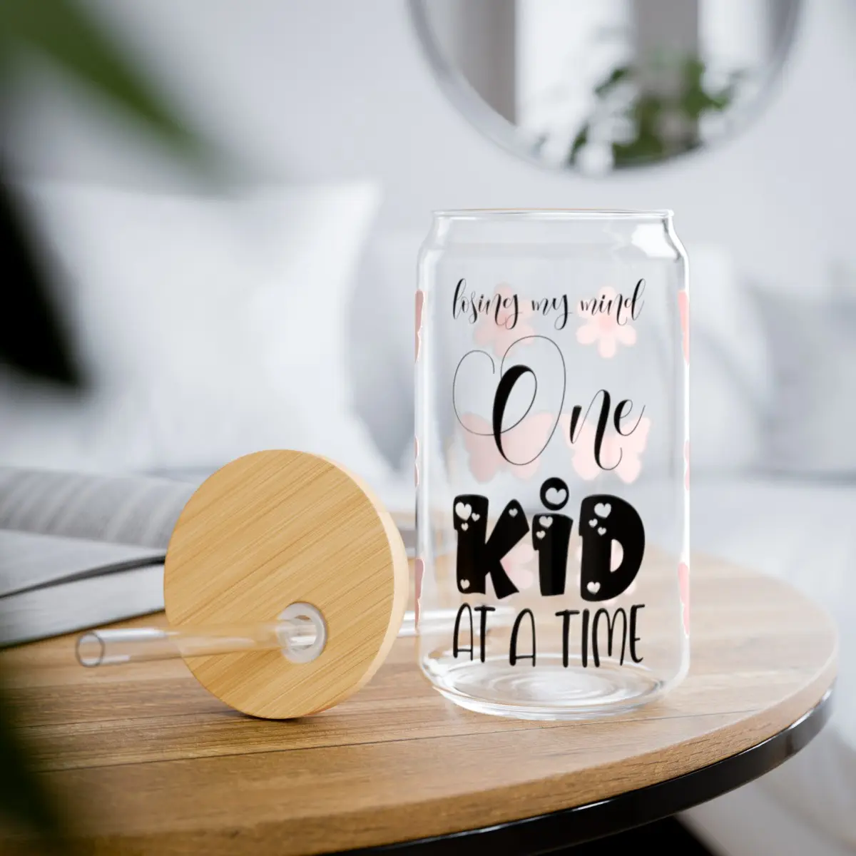 Losing My Mind One Kid at a time Sipper Glass, 16oz drinkware with lid and straw