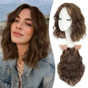 Ms Taj 11 Hair Topper for Thinning Hair, Synthetic Short Wavy Lightweight Hairpiece for Women, 6.5x6.5 Inch Breathable Base for Natural Volume & Crown Coverage(Warm Chestnut Brown mixed)