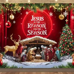 Nativity Scene Christmas Backdrop Religious Holiday Photography Background, Christian Tapestry Wall Hanging, Premium Polyester Party Banner For Family Gathering, Christmas Celebration Decoration Supplies