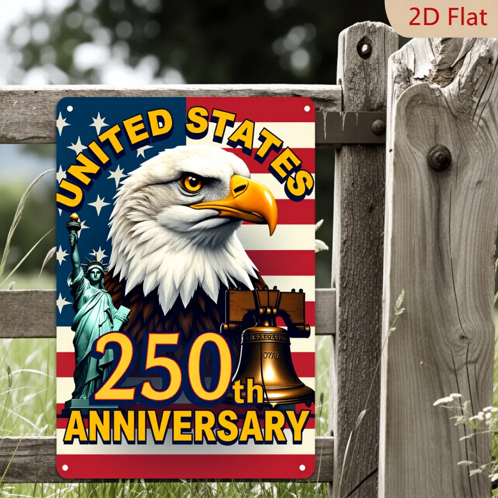 Patriotic Tinplate Sign - 4th of July 250th US Anniversary Decor, Retro Industrial Metal Emblem for Home, Courtyard, Outdoor Indoor Use