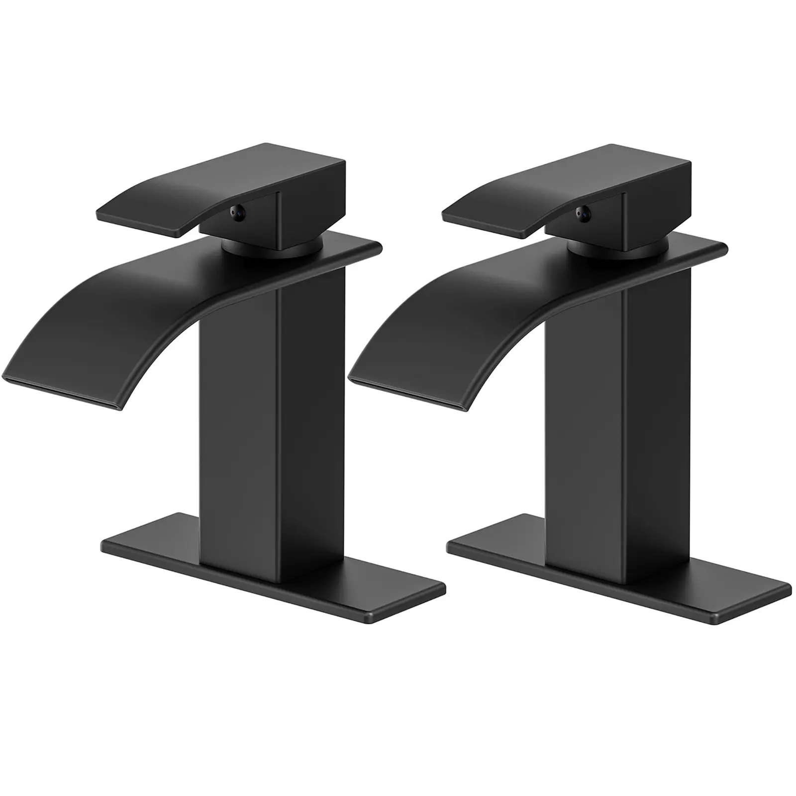 2 Sets Waterfall Bathroom Faucet, Matte Black Modern Single Hole Bathroom Sink Vanity Faucet with Single Handle Suitable for 1 or 3 Holes,Supply Deck Plate and Hose