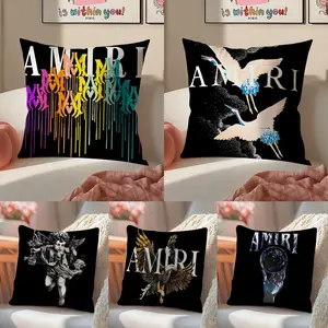 Fashion Brands A-Amiri Cushion Cover Soft Short Plush Fabric Double-Sided Print Organic Breathable Sofa Pillow Case, Home Machine Washable in Warm Winter Perfect for Home Decor Warm Winter Home Child Gift