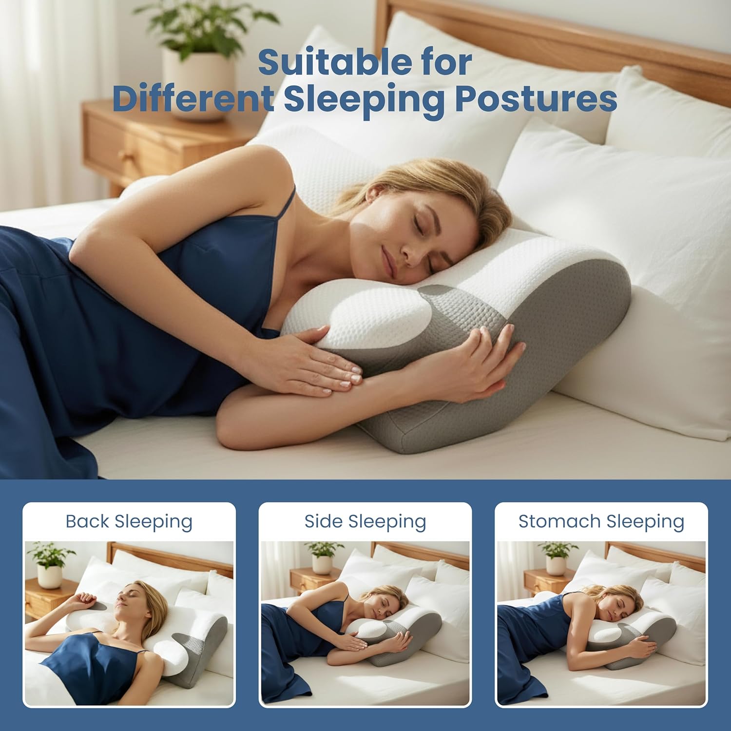 Ergonomic Cervical Memory Foam Pillow for Neck Pain Relief, Adjustable Contour Pillow with Hollow Center & Cooling Cover Ergonomic Cervical Memory Foam Pillow for Neck Pain Relief, Adjustable Contour Pillow with Hollow Center & Cooling Cover