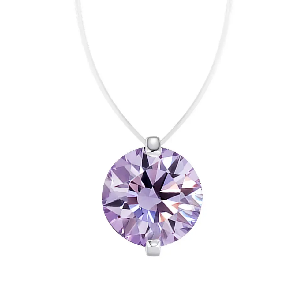 【D4】Eco-Friendly Packaging,NOBonus |Custom Floating Gem Necklace | 1CT/2CT Synthetic Moissanite or Cubic Zirconia | 20+ Colors | Millennium/Firework Cut | Invisible Fishing Line