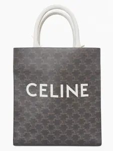 Pre-owned Celine Triomphe Coated Canvas with White Leather Handles Tote Bags Triomphe Coated Canvas Tote Bag Medium