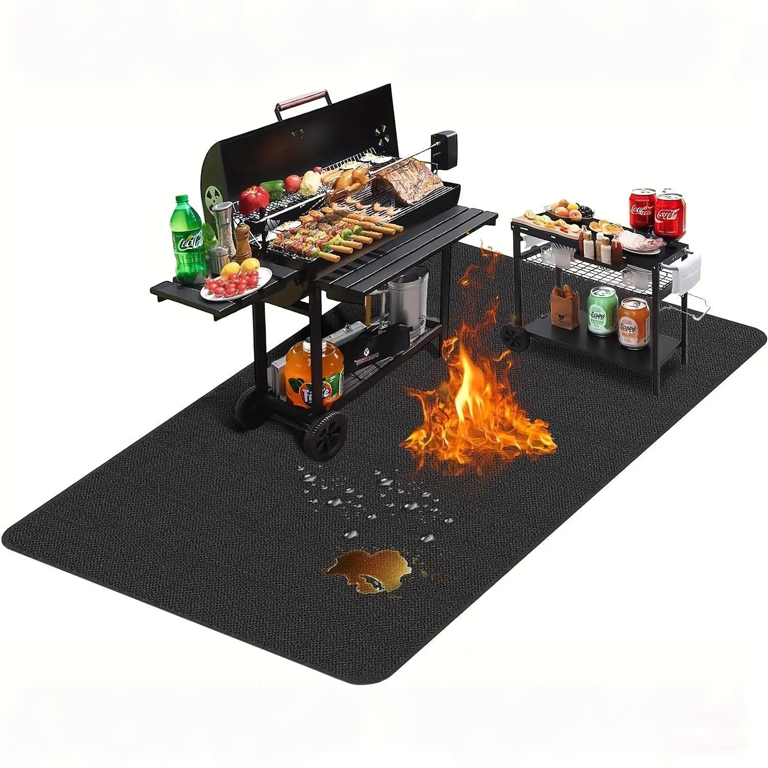 Large BBQ Grill Mat That Is Double-Sided, Fireproof, And Heat-Resistant, Suitable for Outdoor Grills, Fireplaces, Fire Pits, And Smokers. It Serves As a Waterproof And Oil-Proof Protector for Decks And Patios, And Is Easy to Clean