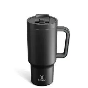 Meoky 32 oz Tumbler with Handle and Flip Straw, 100% Leakproof Tumbler with Lid and Straw, Stainless Steel Insulated Cup, Cupholder Friendly, Keeps Cold for 24 Hours (Night)