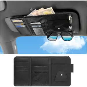OFBAND Car Visor Organizer with Sunglass Holder,Multi-Functional Car Sun Visor Organizer with Zipper for Cards,Money,Tickets,Leather Interior Accessories (Black)
