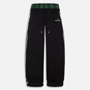 AELFRIC EDEN Double Waist Grunge Plaid Sweatpants with Patchwork Unisex Wide Leg Baggy Pants for Streetwear & Lounge Wear 2025 Trendy Bottoms