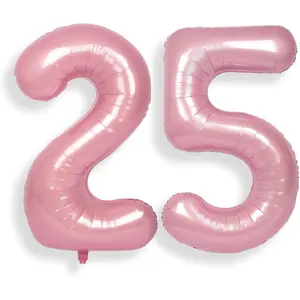 40 Inch Large Pink 25 Balloon Numbers Big Foil Helium Number Balloons 0-9 Jumbo Happy 25th Mylar Birthday Party Decorations for Women 52 Anniversary Party Supplies