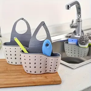 1pc Hanging Kitchen Sink Organizer with Quick-Drain System, Space-Saving Multi-Compartment Sink Caddy, Heavy-Duty Perforated Drainage Basin, Compatible with Standard Kitchen Sinks - for Home & Commercial Use, Kitchen Sink Accessories, Sponge Holder