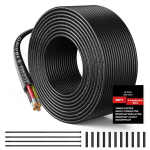 18 Gauge Wire 4 Conductor Electrical Wire, 18 AWG Wire Stranded PVC Cord, 12V Low Voltage/Oxygen-Free Tinned Copper/Flexible 18/4 Wire for Automotive Marine LED Strips Lamps Lighting (30FT/ 9.1M)