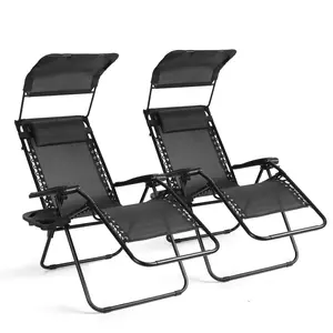 VOWNER 2PCS Folding Zero Gravity Chair Outdoor,Recliner with Adjustable Positions,Canopy Shade, Headrest,Tray summervibes