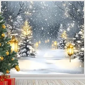 Christmas Snow Trail Tapestry - Polyester Wall Hanging for Living Room, Bedroom, Office Decor | Festive Home & Party Decoration Design