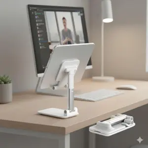 Adjustable Foldable Tablet Mount Stand for Desk Bed Use, Multi-Angle Viewing Reading Office, Stable Portable Holder, Space-Saving & Easy Storage, Perfect for Home Study Work.