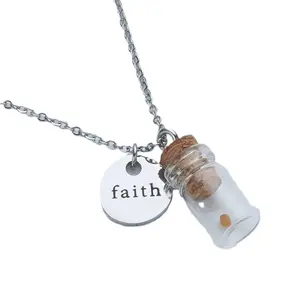 My Giving Store Unisex Stainless Steel Mustard Seed Faith Pendant Necklace with Dangling Charms, Trendy Minimalist High-Quality Durable Modern Aesthetic Chain, Glass Bottle Trendy Charm Necklace, Dangling Charms Necklace
