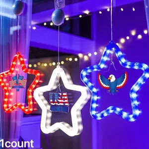 Glowing Star LED Light Decor, Independent Day Atmosphere Room Window Decoration, Hanging Ornament, Festive Lighting Setup