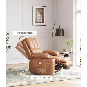 GAOMON PU Leather Power Swivel Rocking Recliner Chair - Electric Recliner with Massage & Heat, USB Port, Cup Holders, Side Pocket for Living Room, Bedroom