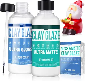 Air Dry Clay Glaze - Upgraded Polymer Clay Glaze, 2 x 100ml Ultra Gloss and Matte Finish Varnish Pottery Glaze, Clay Sealant to  , Wear, Cracking - Professional Clay Tools, Quick Dry
