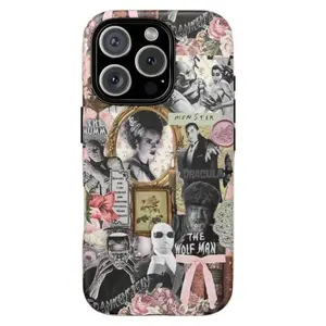 Retro Universal Monsters Floral Phone Case, Slim Anti‑Drop Protective Cover, Frankenstein Bride Wolfman Design Case for iPhone 16/15/14/13/12 Pro/Plus