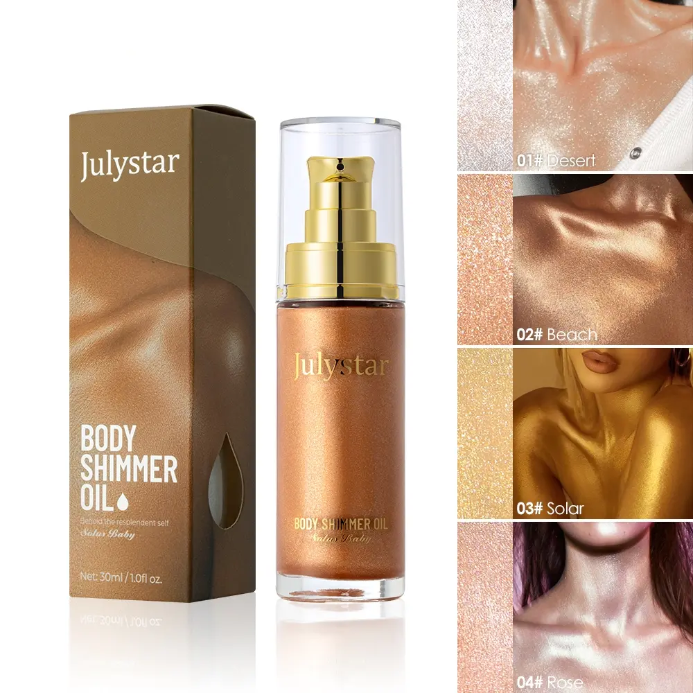 30ML four-color body highlighter liquid brightening agent for face and body, waterproof, moisturizing, brightening oil with strong makeup properties, fine shiny skin, sparkling finish Sparkly Shimmer Body Shimmer, Shimmering Body Glitter Glow Body Makeup