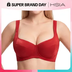 HSIA Starry Night 4mm Lightly Padded Balconette Bra Plus Size Glass Shimmer Fabric Lifting Support Underwire Bra Boost 0.5 to 1 Cup Effect U Shaped Smoothing Back Broad Cushioned Straps Sexy Demi Low Cut
