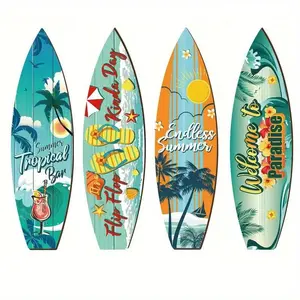 Summer Themed Surfboard Shaped Wall Decor, 4 Counts/set Tropical Surfboard Decor, Wall Art for Home Living Room Bedroom Decor, Hanging