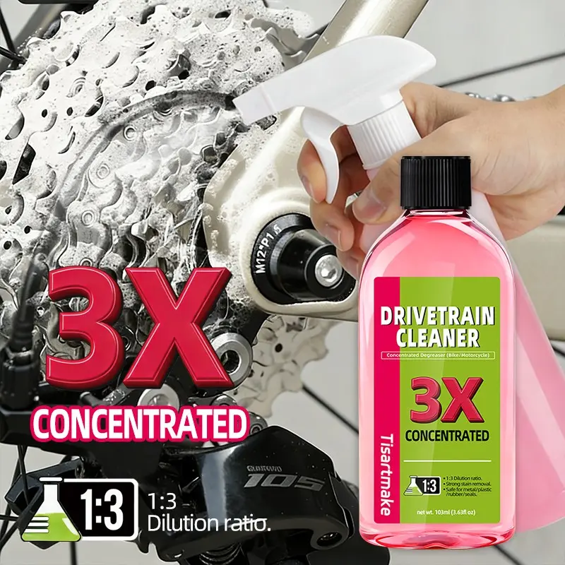Tisartmake Drivetrain Cleaner 103ml, 3X Concentrated High‑Foam Bike Chain Oil Dirt Degreaser, Neutral Formula Safe for Paint, For Road Bike, Mountain Bike, Bicycle & Motorcycle Cycling Gear Transmission System