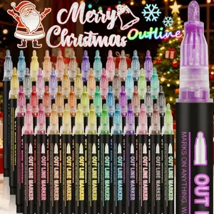 8/12/24/36/48/60 Colors Double Line Outline Markers, Squiggles Shimmer Markers Set, Self Outline Metallic Glitter Marker Pens, Metallic Sparkle Pen for Christmas,Art, Drawing, Writing, Greeting Cards, DIY, Scrapbook, Easter Eggs