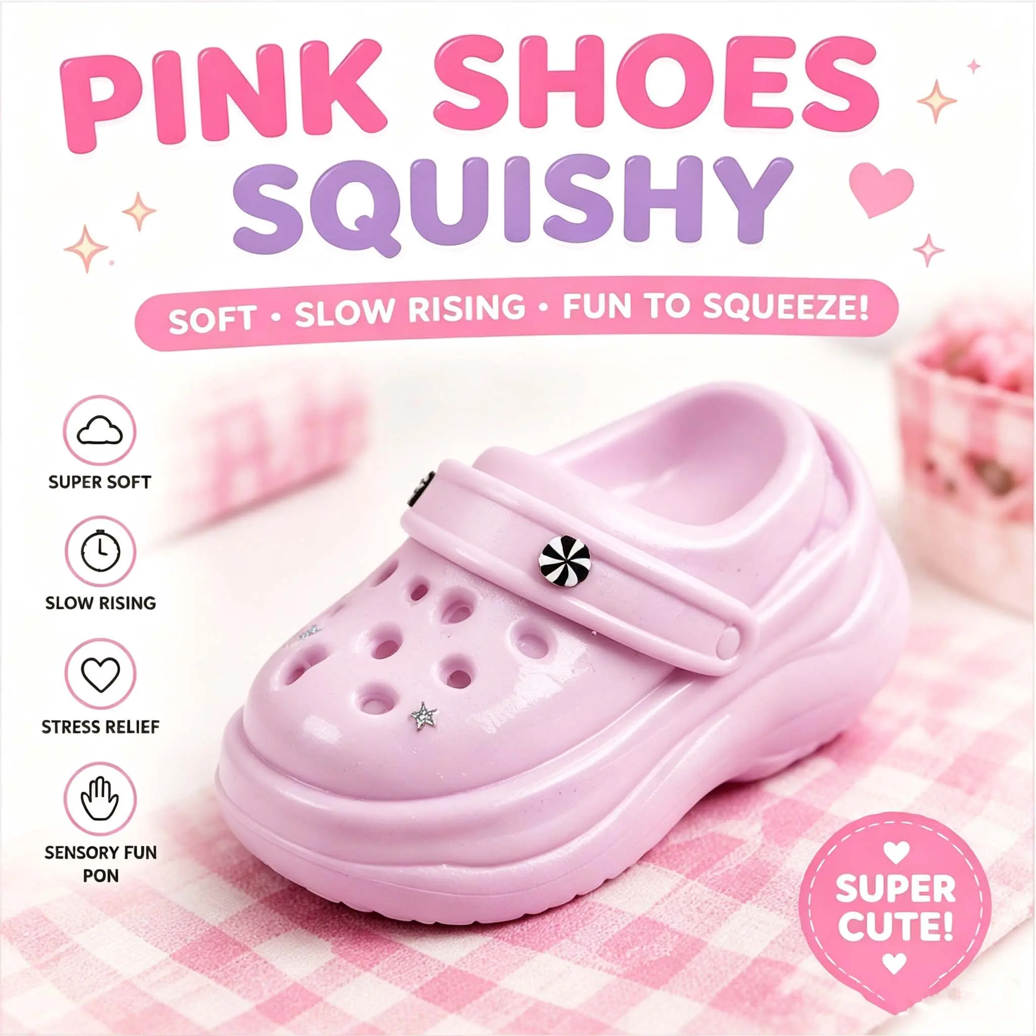 Pink Shoes Squishy – Adorable Shoe Shaped Squeeze Toy, Soft Slow Rising Sensory Fidget Toy, Cute Stress Relief Gift