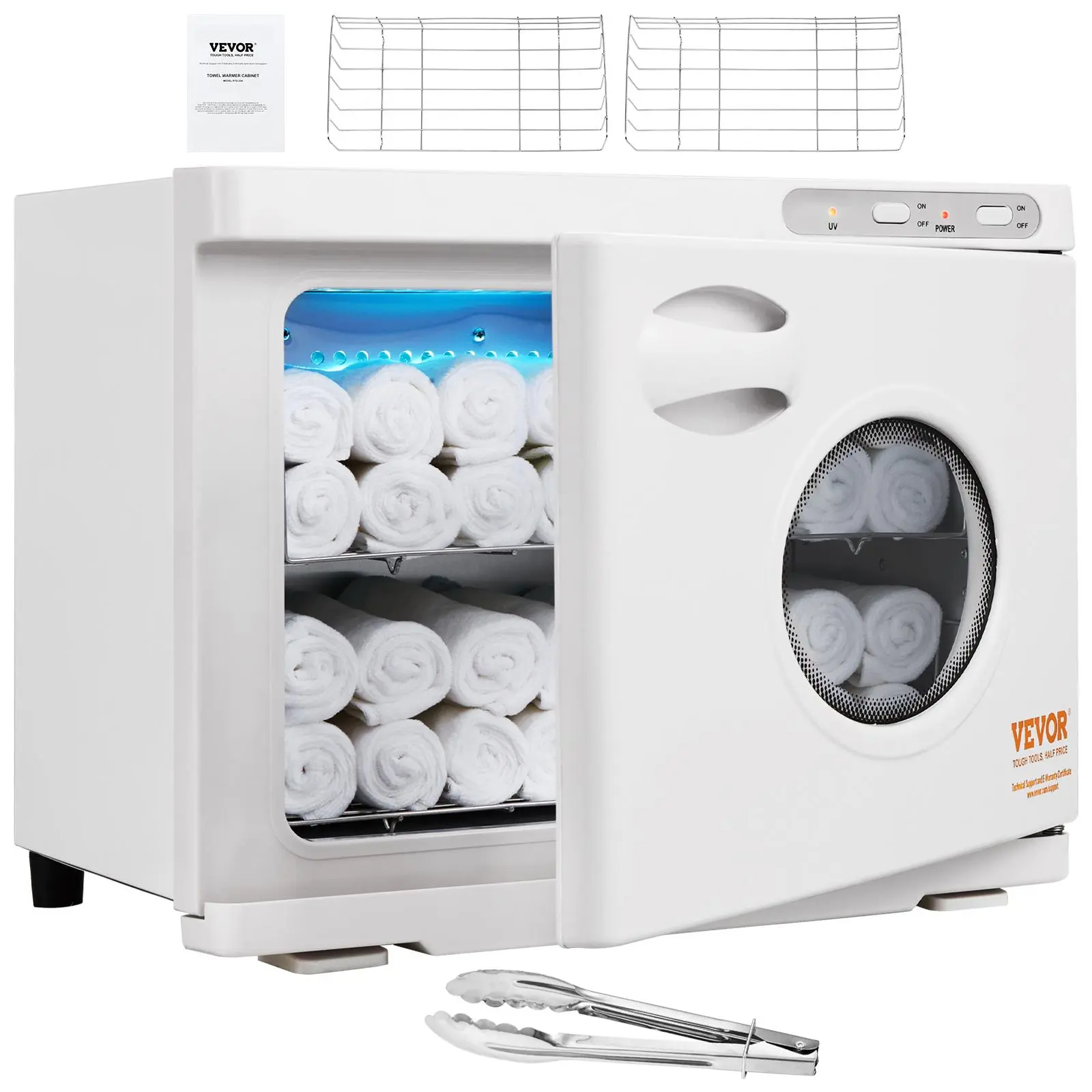 【summerfinds】VEVOR Hot Towel Warmer，23L Large Capacity Spa Hot Towel Warmers with See Through Window, 2 Stainless Steel Racks, Holds up 50-60 Towels, 2-in-1 All-round Heating for Facials, SPA, Massage, Salon Cabinet Organiser Aluminium