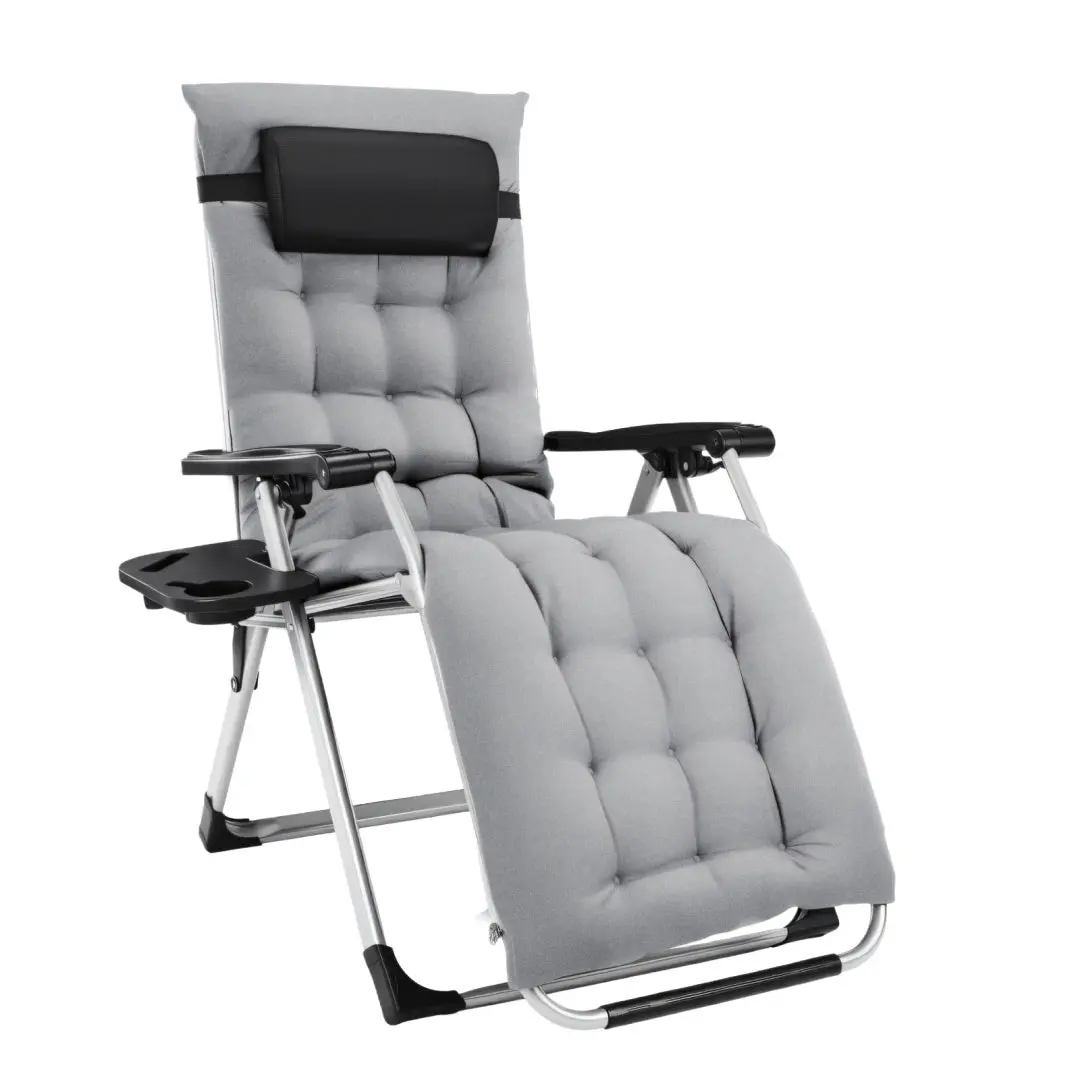 0-Gravity Folding Outdoor Chair-Camping Cot Combo, Removable Cushion, Adjustable Locking Recline, Cup Holder Tray, Headrest, 440 lb Weight Capacity