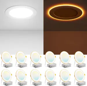 12 Pack 6 Inch 6CCT LED Recessed Ceiling Light with Night Light, 2700K/3000K/3500K/4000K/5000K Selectable Ultra-Thin Lighting, 12W=110W, 1100LM, Dimmable Canless Wafer Downlight ETL&FCC magnetic wireless ceiling light battery Bedroom lamp Garage furne
