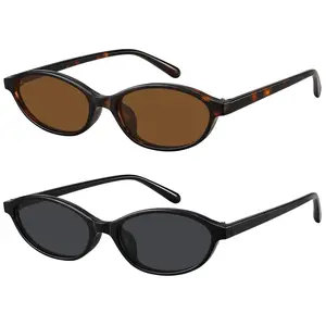 WOWSUN Retro Oval Sunglasses Womens Small Cat Eye Trendy Shades UV400 Protection
