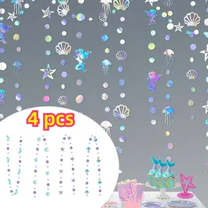 4pcs Pet Toys Party Holiday Decoration Ocean Series Mermaid Shell Pendant High Quality Material Garland Decoration Easy To Operate Jellyfish Shell Decoration Suitable for Parties Festivals Birthdays Photography Props Set Magical