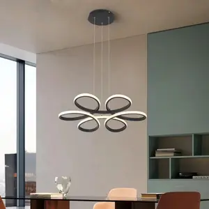 June Flower LED pendant light, creative line design, black 30CM white/warm light intensity wired pendant light suitable for corridors, study rooms, bedrooms, dining rooms