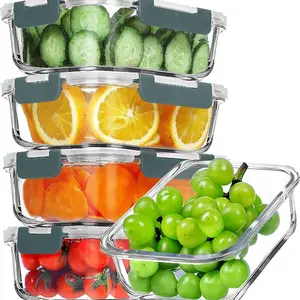5-piece glass meal preparation container, sealed glass lunch container set, covered glass food storage container, free of bisphenol A, suitable for microwave ovens, ovens, refrigerators, and dishwashers, Kitchenware, gray