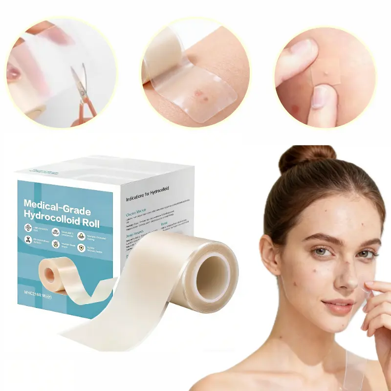 Hydrocolloid Wound Care Roll - 2in x 12ft Cut-to-Size Extra Large Self-Adhesive Acne Pimple Plaster Bandage, Ultra-Absorbent, Flexible, Waterproof First Aid Kit Essential, Hydrocolloid Roll, Patch, Absorbs Blood, No, 12Ft Long Roll, Waterproof Seal