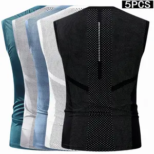 Men’s breathable polyester dot pattern athletic crew neck tank top — regular fit sleeveless ice silk stretchy top suitable for gym, running, outdoor activities, and casual summer wear; comfortable T-shirt, sporty style, training tank.