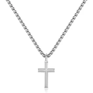 Black Gold Silver Cross Necklace for Boys Stainless Steel Mens Cross Pendant Chain Necklace for Men Women Religious Jewelry Gifts for Boys Girls Chain 16-24 Inches