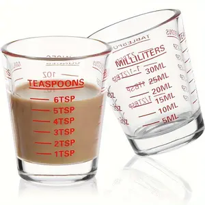 [Glass Measuring Cup Set] Heavy-Duty Glass Measuring Cup Set with Scale - 1oz, 30ml Microwave Safe, Ideal for Espresso and Wine-Kitchen Essentials, Glass Measuring Cup
