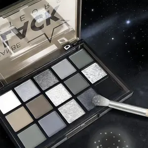 [Dark Smoky Eye Look] 15-Color Pure Black and Gray Eyeshadow Palette | All Matte Dark Colors, Smoky Halloween Makeup | Highly Pigmented, Long-Lasting Makeup | Smoky Earth Tones, Long-Lasting and Smudge-Proof