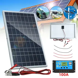 10W Portable Solar Panel Kit with 100A Controller Multi-Crystalline 12V Battery Charger for RV Camping Home Backup - Complete Set with Cables