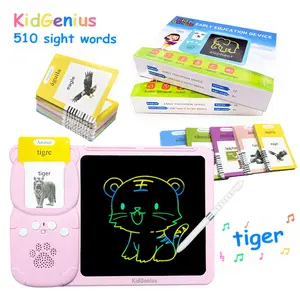 KIDGENIUS 3-in-1 LCD Writing Tablet with Quick Erase Button & 510 Vocabulary Flash Cards for English & Spanish Learning - Ideal Autism Therapy & Holiday Gift