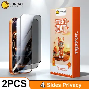 FUNCAT GLOBAL [2PCS] 360° Privacy [4 sides Privacy] Screen Protector. Screen Protect Film for iPhone 1716/15/14/13/12 (On Sale for iPhone)  [UP, DOWN, LEFT, RIGHT] Anti-Spy, Fingerprint-Proof. Tempered Glass, Handset Cover, Full Protection.