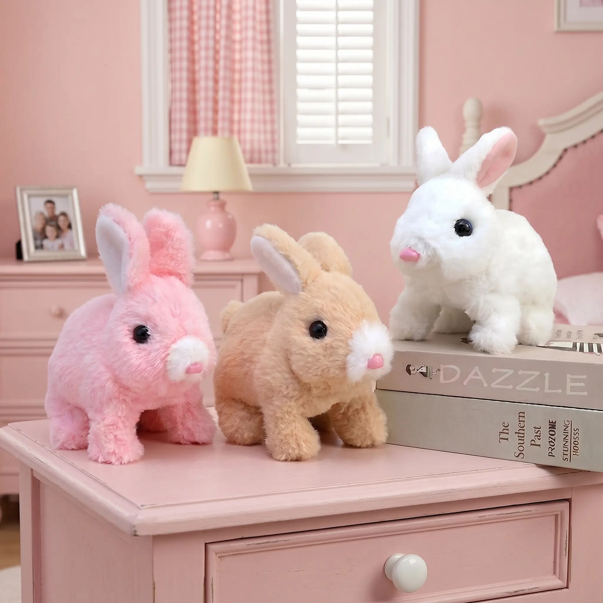 Summervibes Electric Plush White Rabbit Stuffed Toy, Cute Stuffies, Interactive Realistic Bunny, Soft Collectible Bunny, Stuffed Animal Gifts